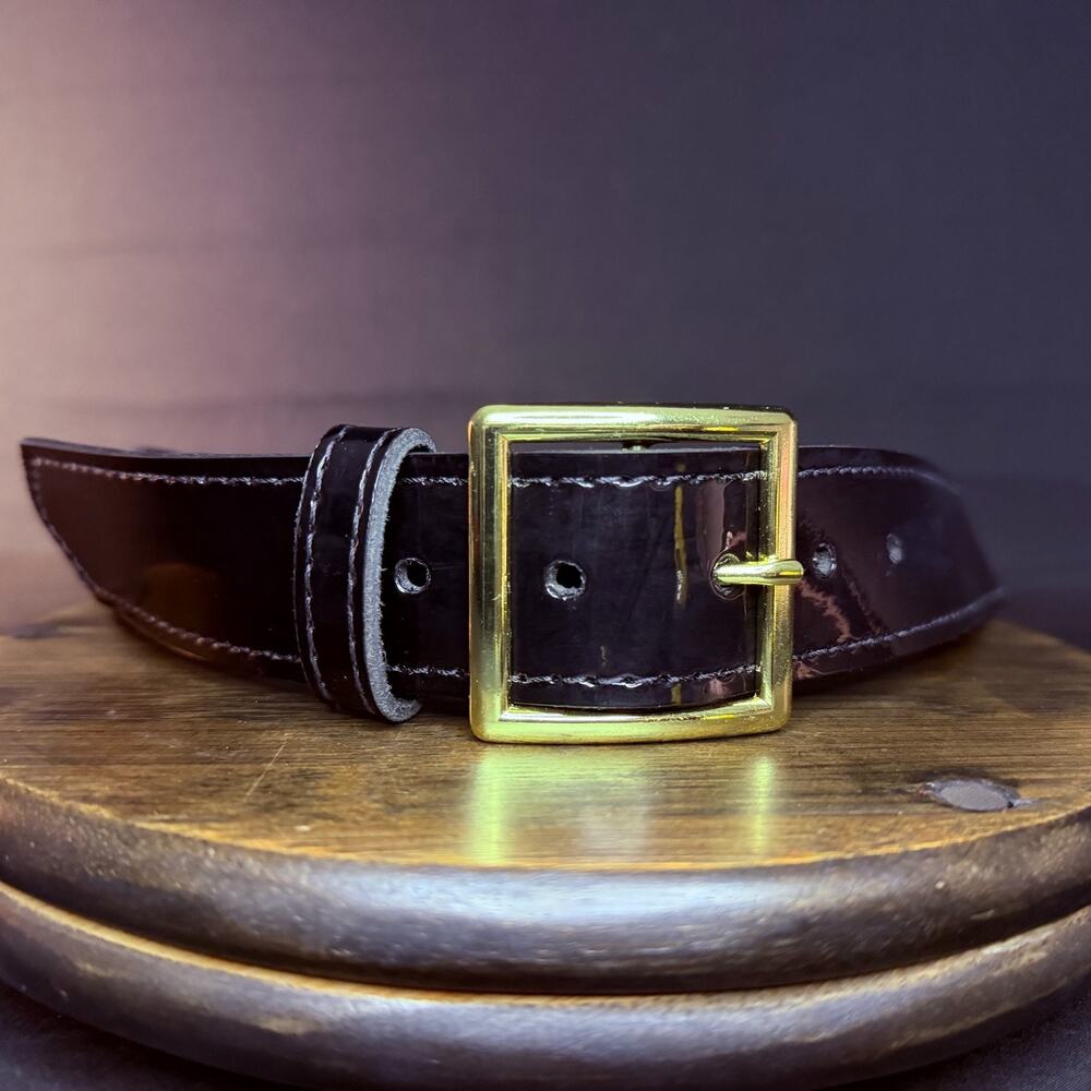Galls Premium Dress Belt Size 28" Black Hi Gloss Leather Brass Buckle